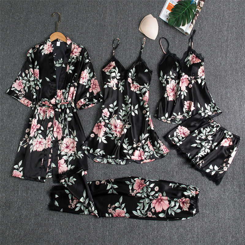 Blushy Silky Texture 5 Piece Pajama Set