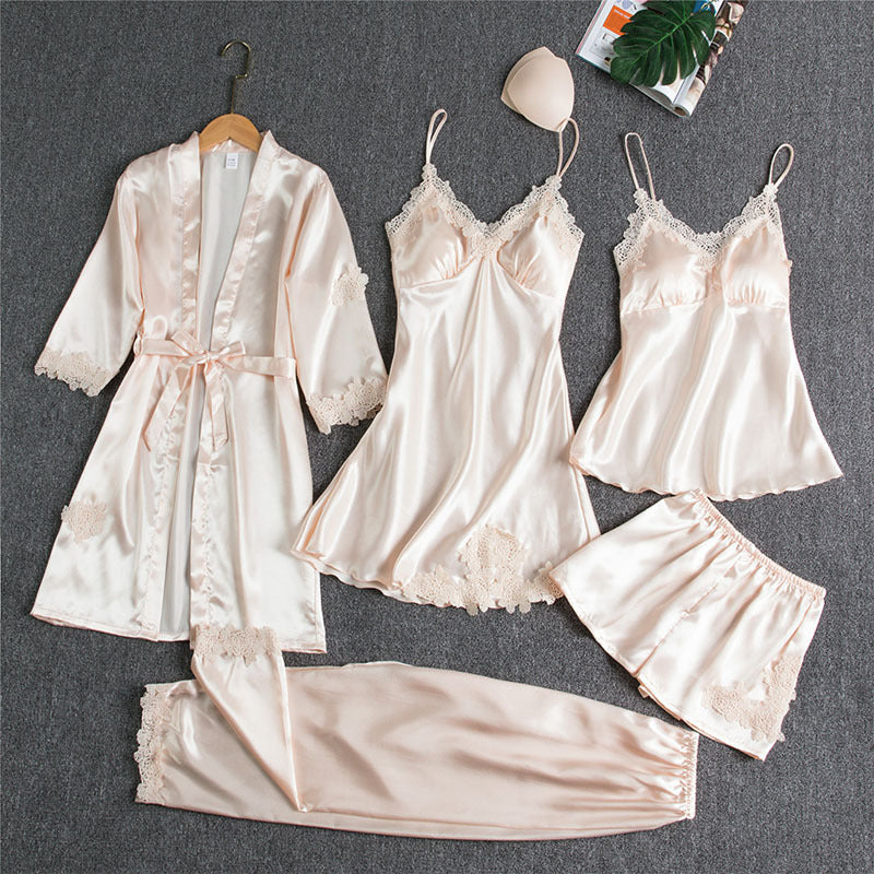 Blushy Silky Texture 5 Piece Pajama Set