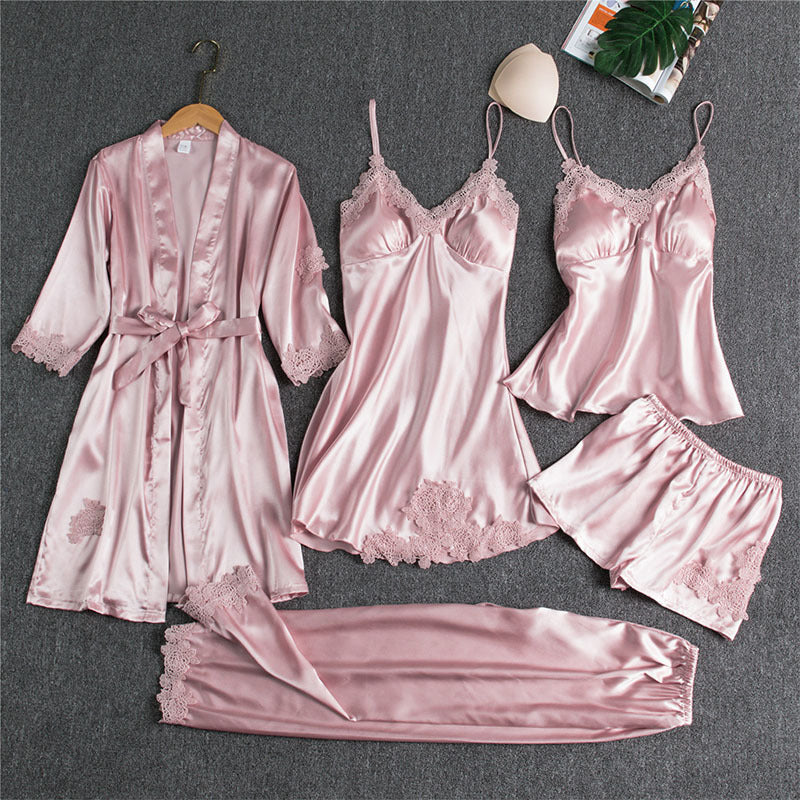 Blushy Silky Texture 5 Piece Pajama Set