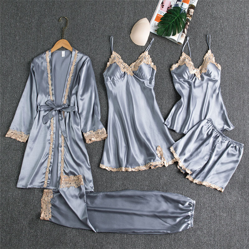 Blushy Silky Texture 5 Piece Pajama Set