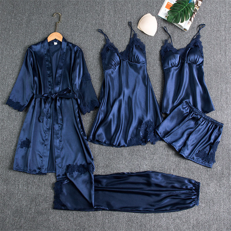 Blushy Silky Texture 5 Piece Pajama Set