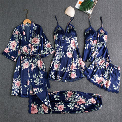 Blushy Silky Texture 5 Piece Pajama Set