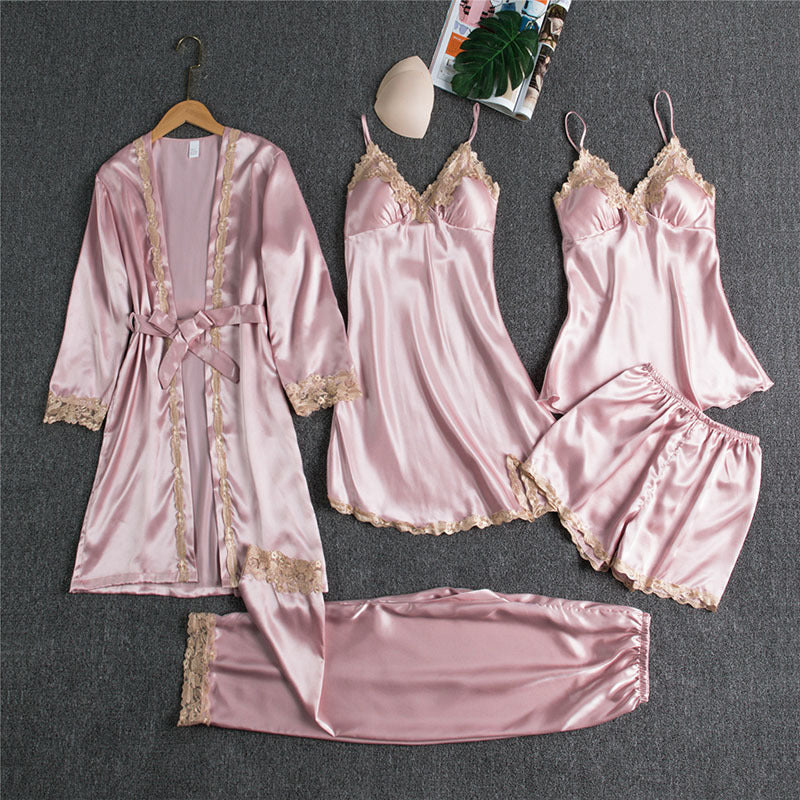 Blushy Silky Texture 5 Piece Pajama Set