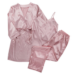 Satin Pink Simple Pajamas Suit Women Night Gown Pajamas Simulation Silk Home Service