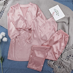 Satin Pink Simple Pajamas Suit Women Night Gown Pajamas Simulation Silk Home Service