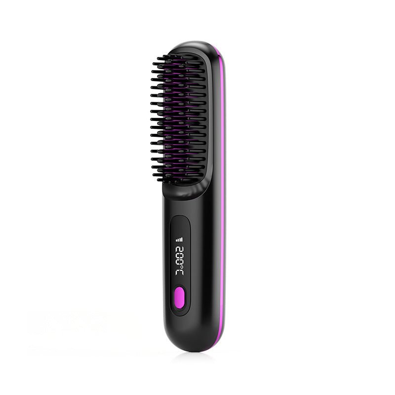 2 In 1 Straight Hair Comb Wireless Hair Straightener Brush Hair Fast Heating Portable Hot Curler USB Charging - Egga Concept