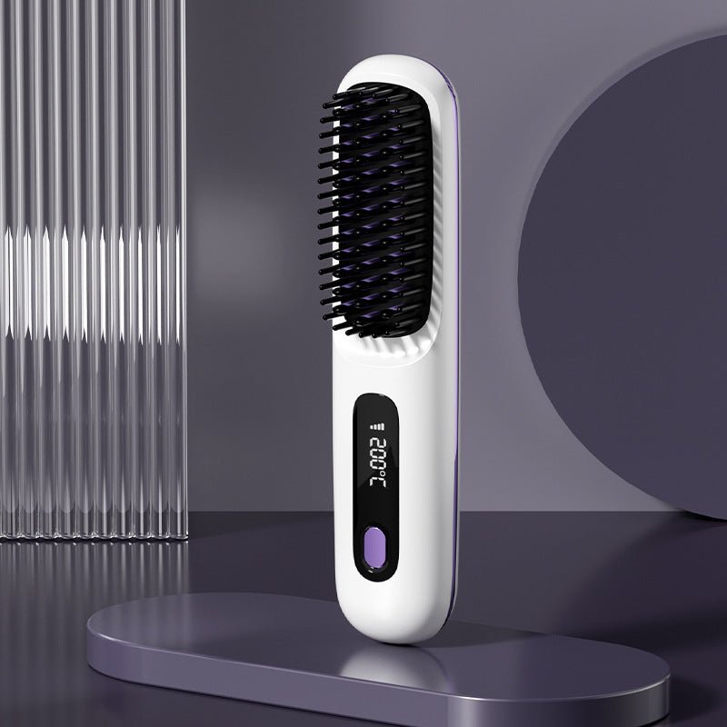 2 In 1 Straight Hair Comb Wireless Hair Straightener Brush Hair Fast Heating Portable Hot Curler USB Charging - Egga Concept