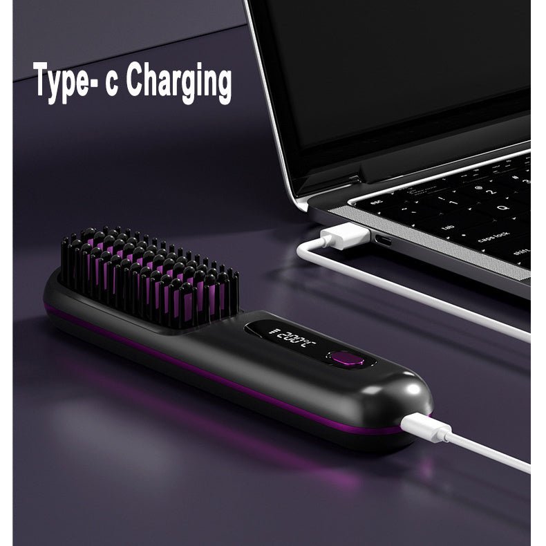 2 In 1 Straight Hair Comb Wireless Hair Straightener Brush Hair Fast Heating Portable Hot Curler USB Charging - Egga Concept