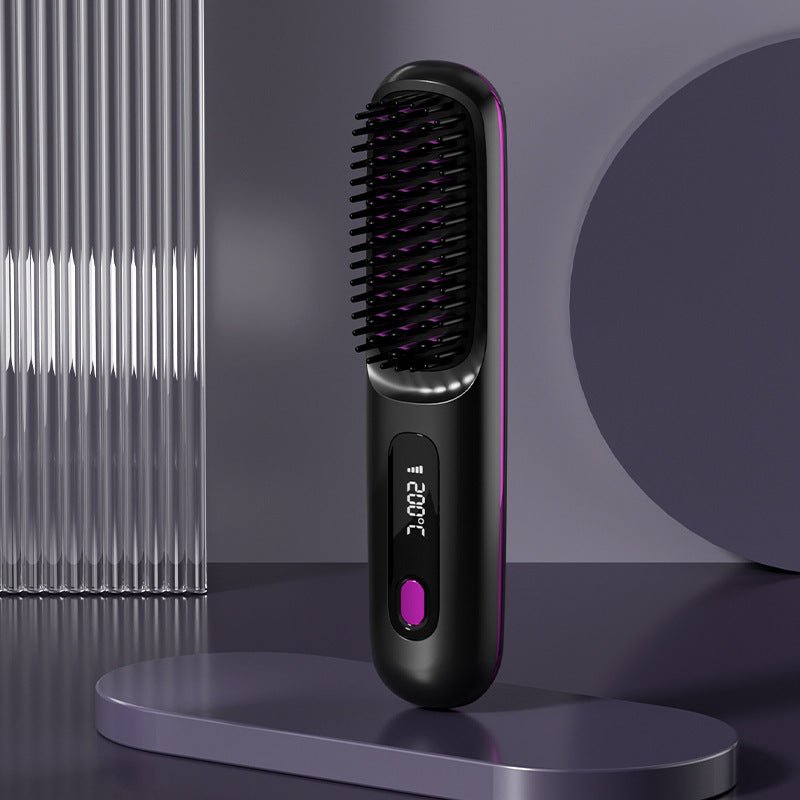 2 In 1 Straight Hair Comb Wireless Hair Straightener Brush Hair Fast Heating Portable Hot Curler USB Charging - Egga Concept