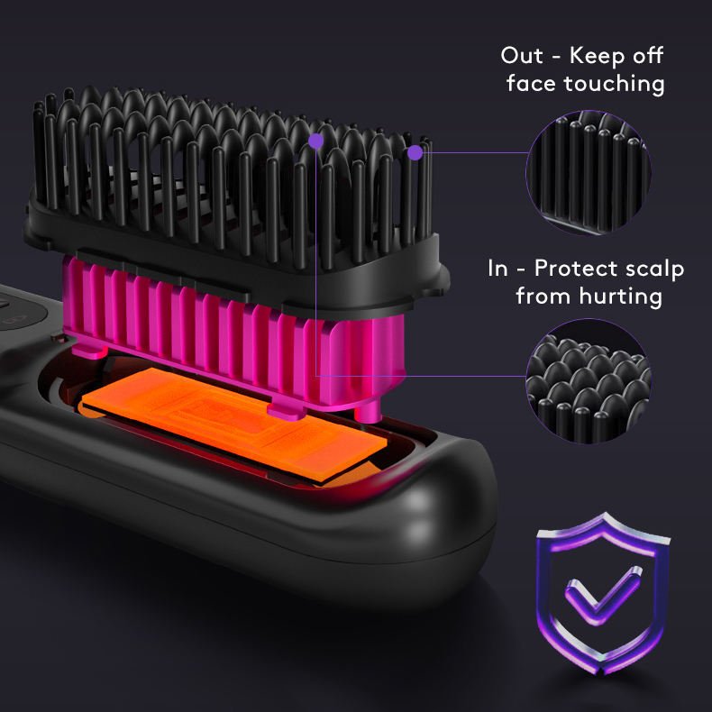 2 In 1 Straight Hair Comb Wireless Hair Straightener Brush Hair Fast Heating Portable Hot Curler USB Charging - Egga Concept