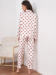 Heart Printing Two-piece Silk Pajamas