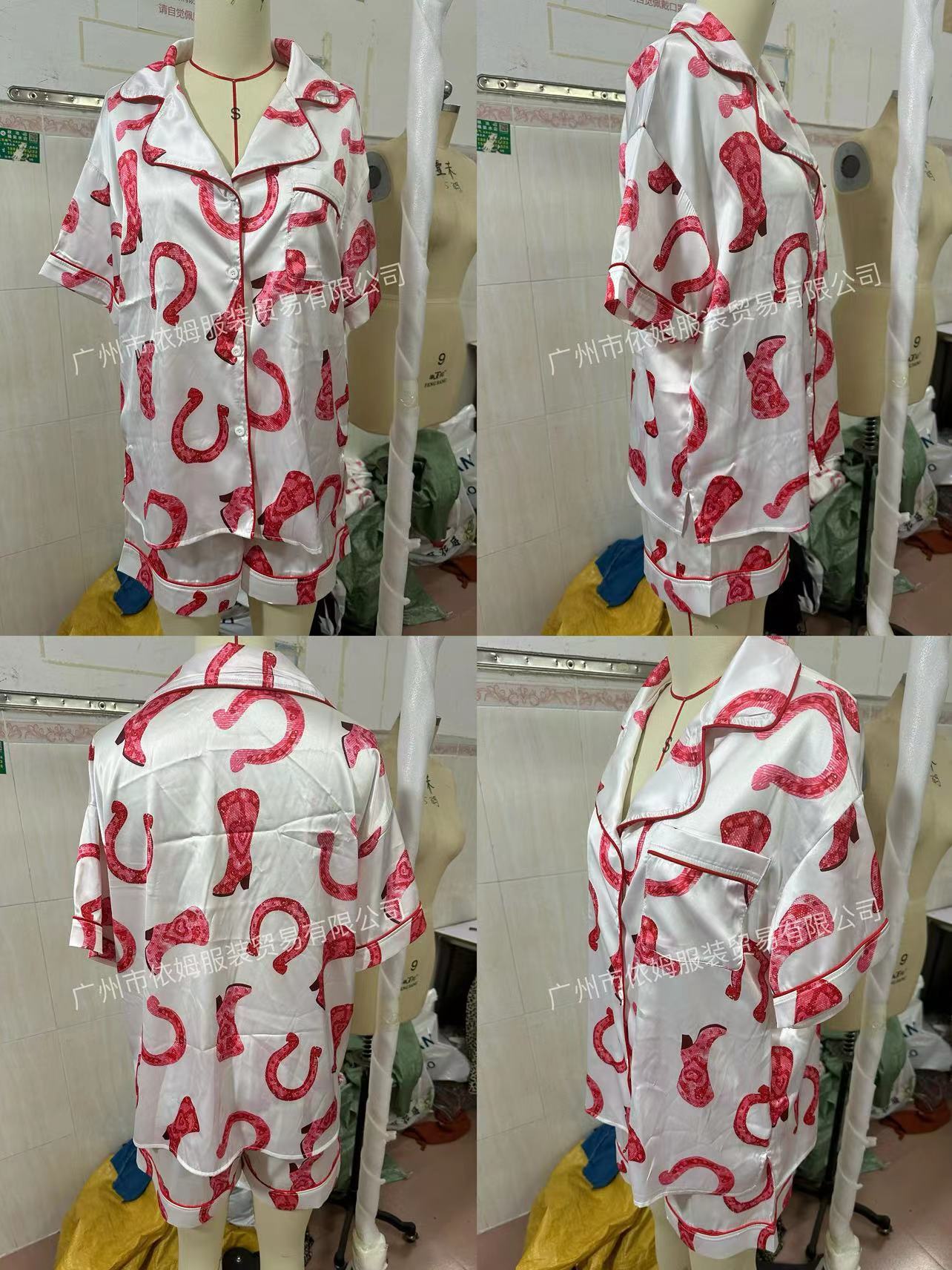 Satin Printed Two-piece Suit Pajamas For Women