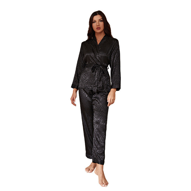 Women's Silk Home Wear Black Jacquard Pajamas