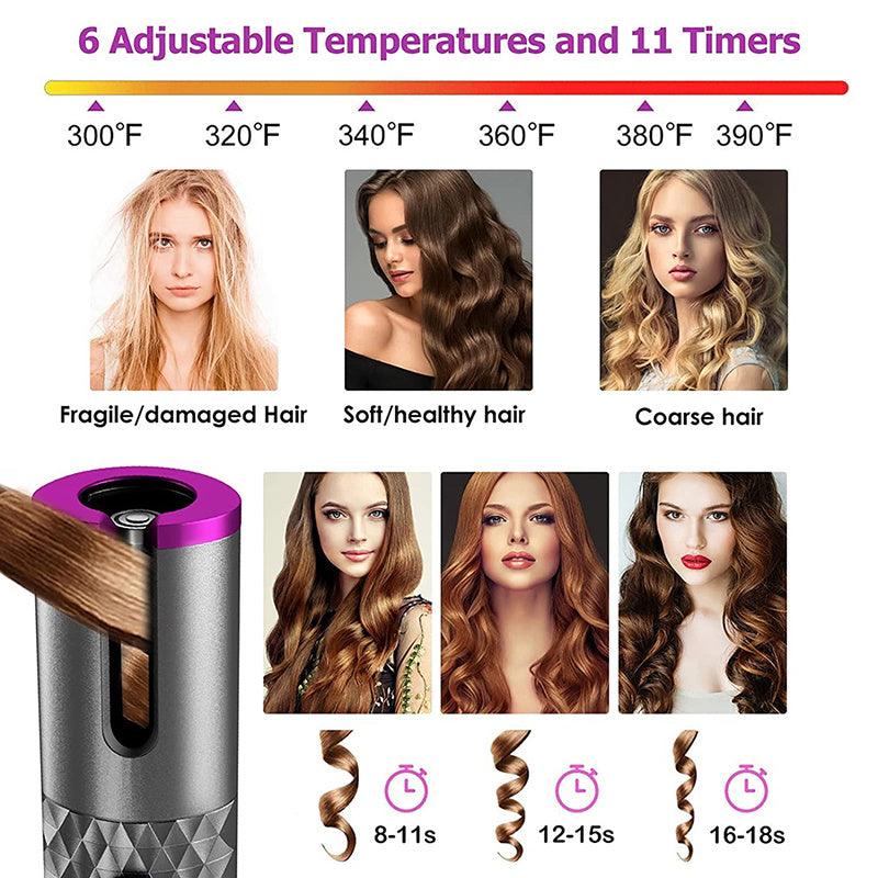 LED Screen Electric Automatic Rotating Curling Iron 3000mAh Mini Portable Thermostatic Electric Cordless Hair Curler