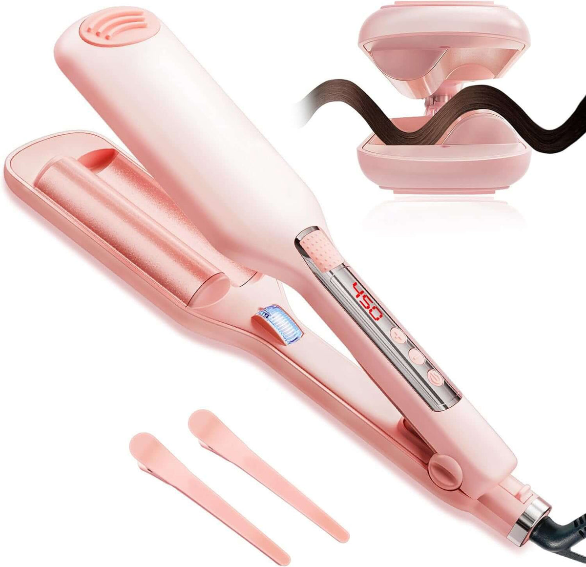 Anti Scald Hair Crimper,2 Barrel Ionic Wavy Hair Curler For Women,1.1in 28MM Rapid Heating Curling Wand, Hair Waver,Crimper Hair Iron For Wide Deep Waves Silicone Adjustab - Egga Concept