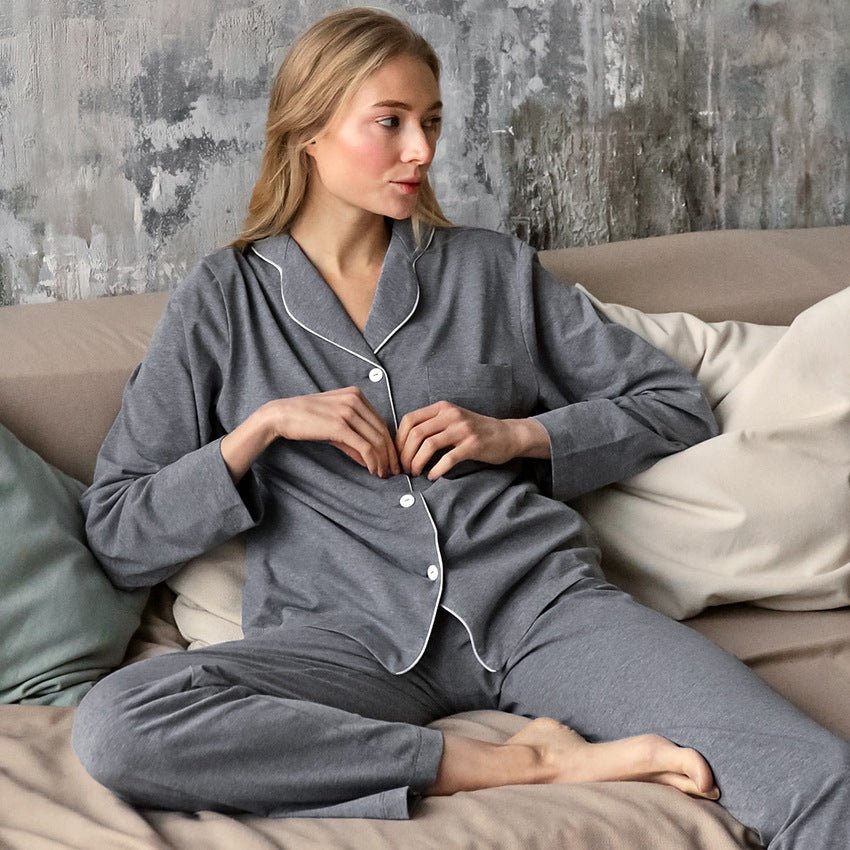 Autumn New French Simplicity Comfortable Thermal Knitting Cotton Silk Long - sleeved Pajamas For Women - Egga Concept