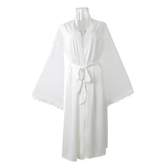 Satin Ice Silk Nightgown Embroidered Long Sleeved Bathrobe